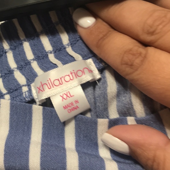 High Low Blue and White Striped Slip Skirt - Picture 5 of 6